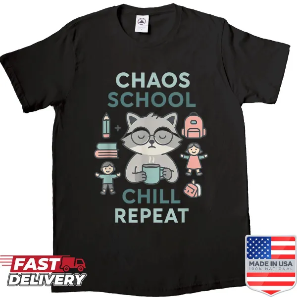 Parent life shirt with chaos and coffee themed text