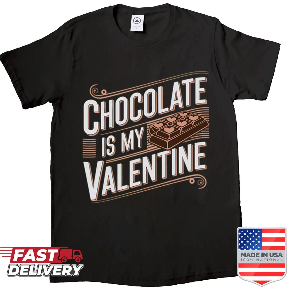 Cute chocolate-themed graphic on a shirt for candy lovers