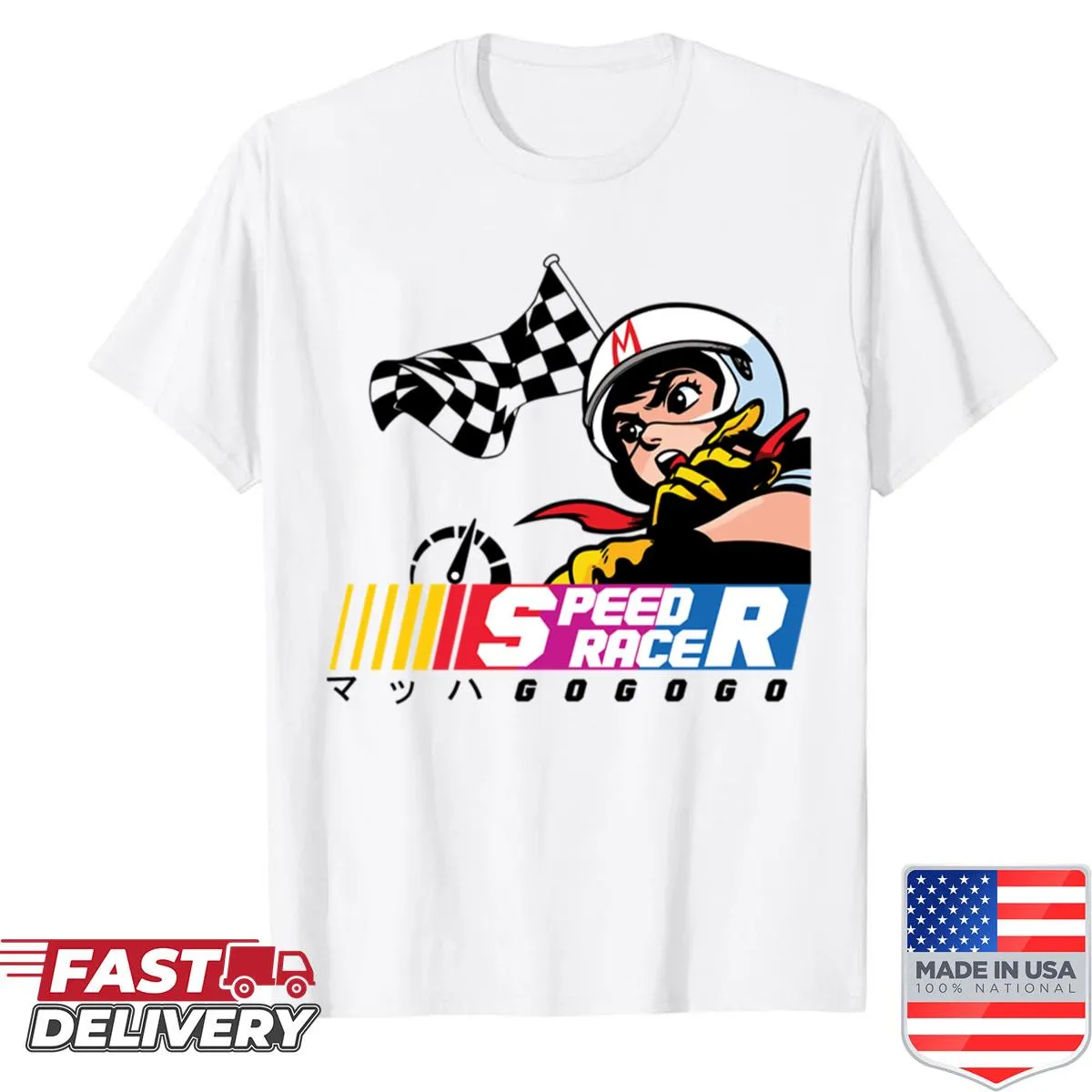 Illustrated NASCAR shirt featuring racing elements