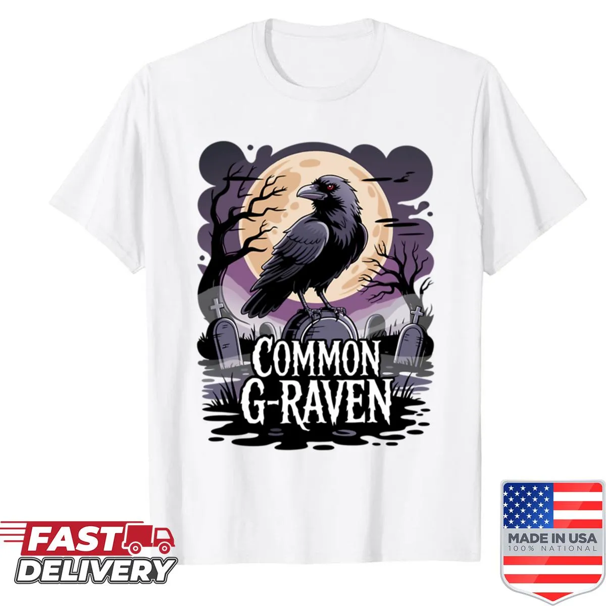 Distressed T-shirt featuring a raven pun for Halloween