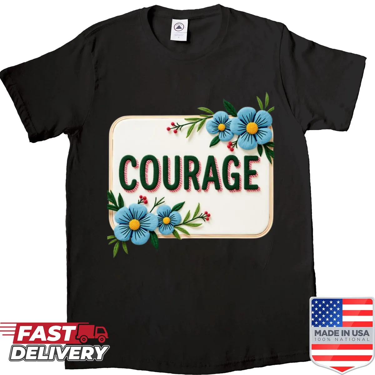 Floral inspirational design shirt with an embroidered motif