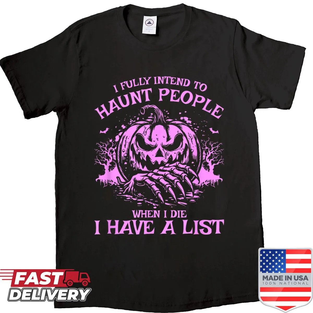 Shirt with a jack-o-lantern illustration and spooky text for Halloween