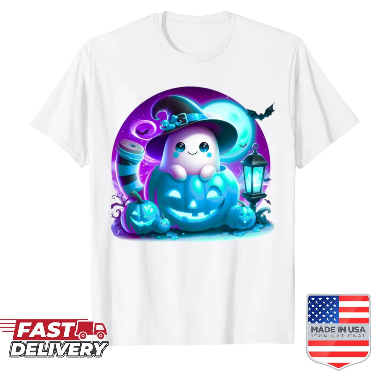 Adorable cartoon ghost design on a shirt.