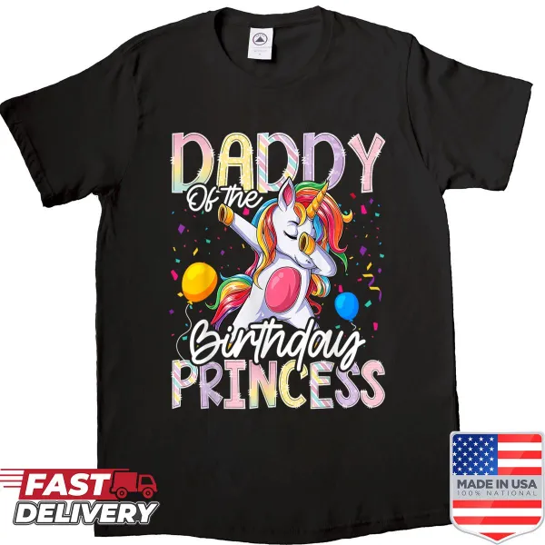 Dabbing unicorn graphic with text for Birthday Dad shirt