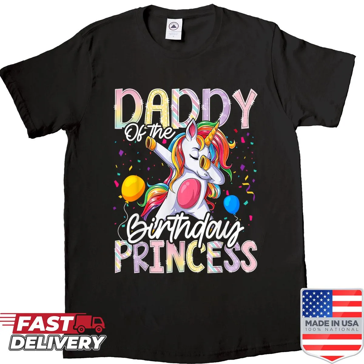 Dabbing unicorn graphic with text for Birthday Dad shirt