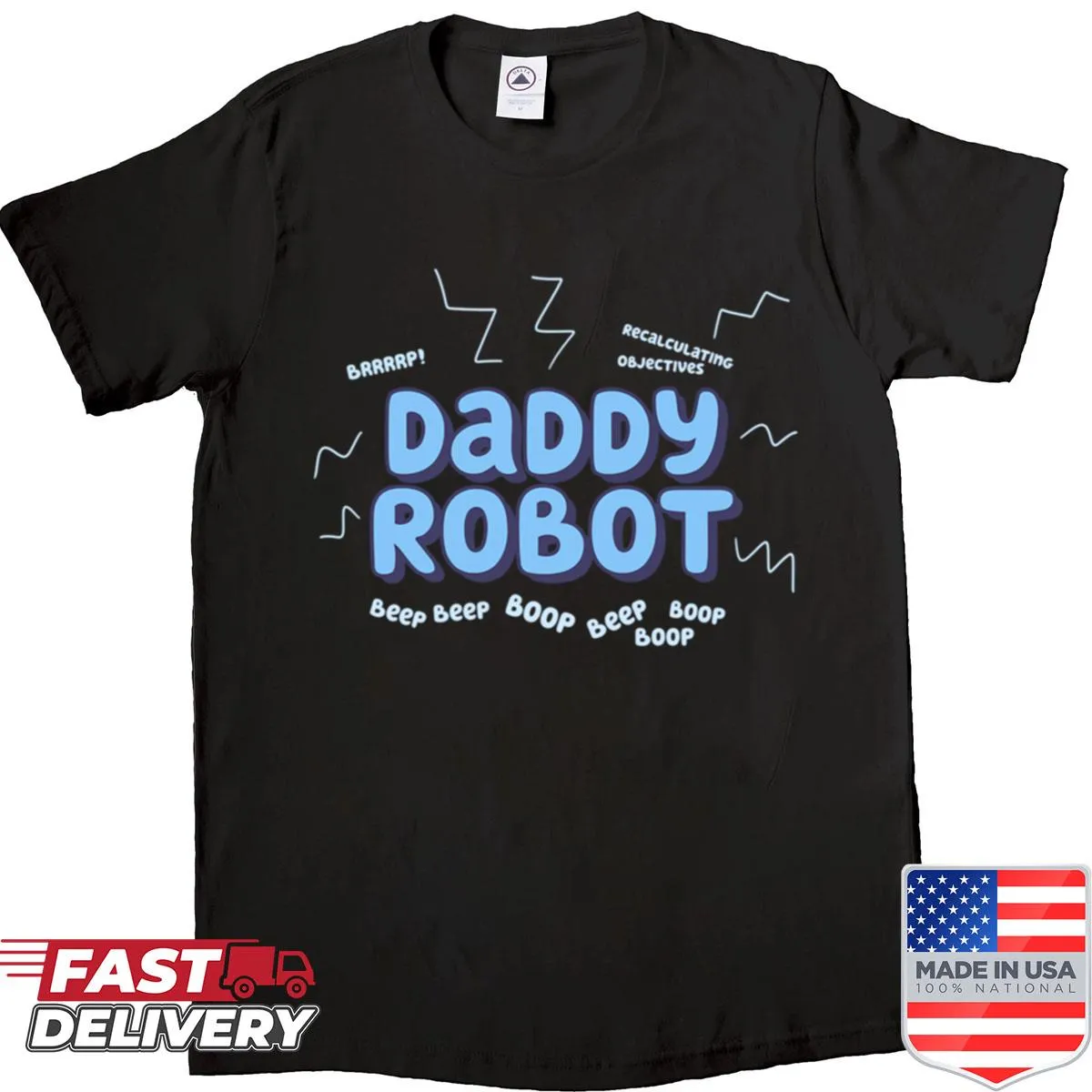 Playful shirt featuring a robot dad design.