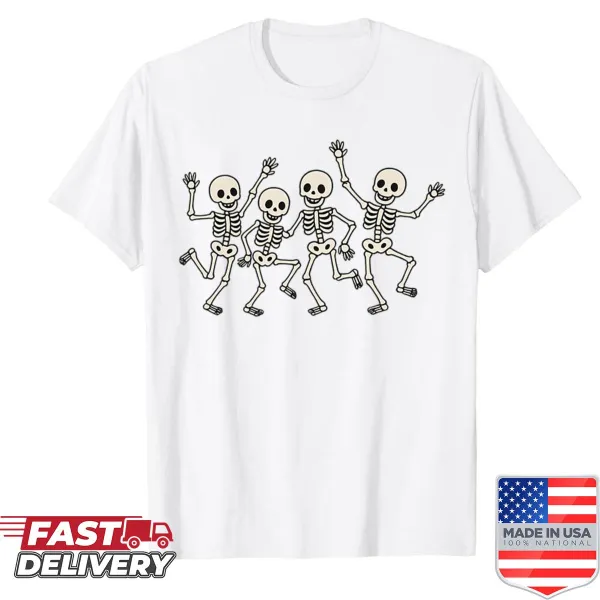 Cute cartoon dancing skeletons design for Halloween T-shirt