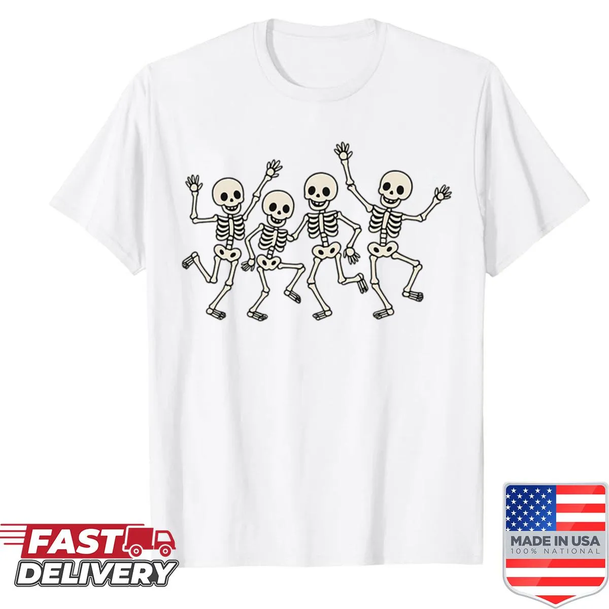 Cute cartoon dancing skeletons design for Halloween T-shirt