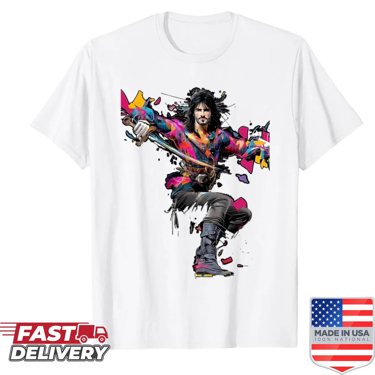 Pirate graphic T-shirt with valiant hero illustration