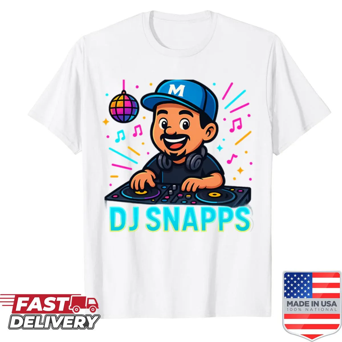 DJ Snapps shirt featuring vibrant typography for party lovers