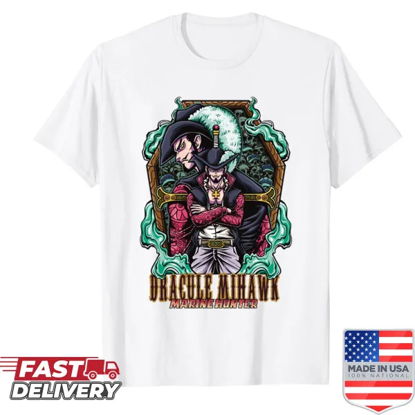 Illustrative Dracule Mihawk design on anime-themed shirt