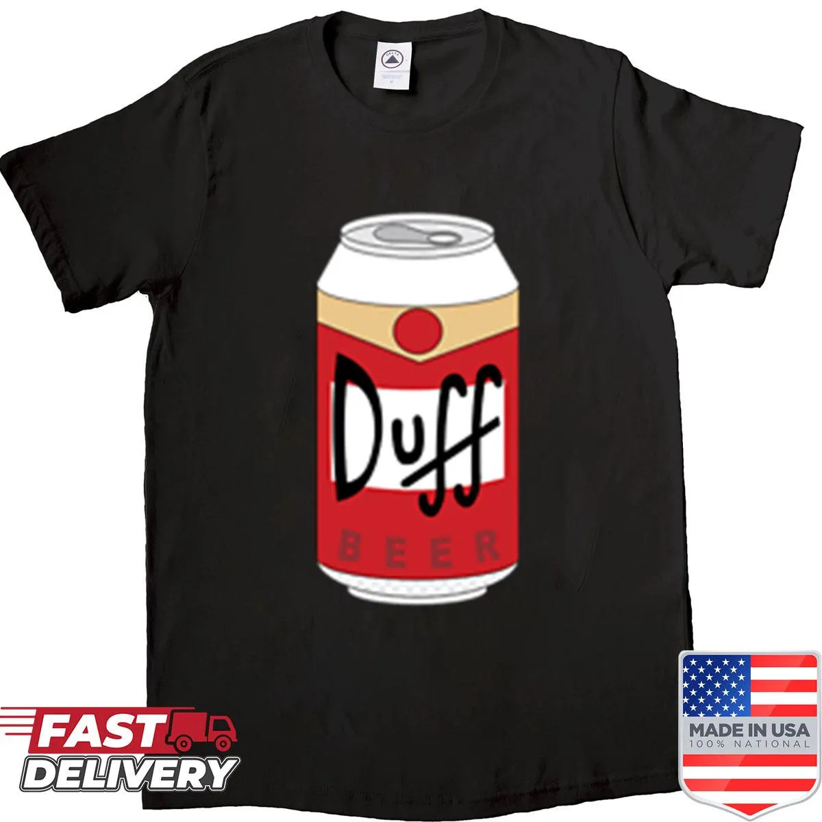Cartoon styled Duff Beer graphic on a shirt