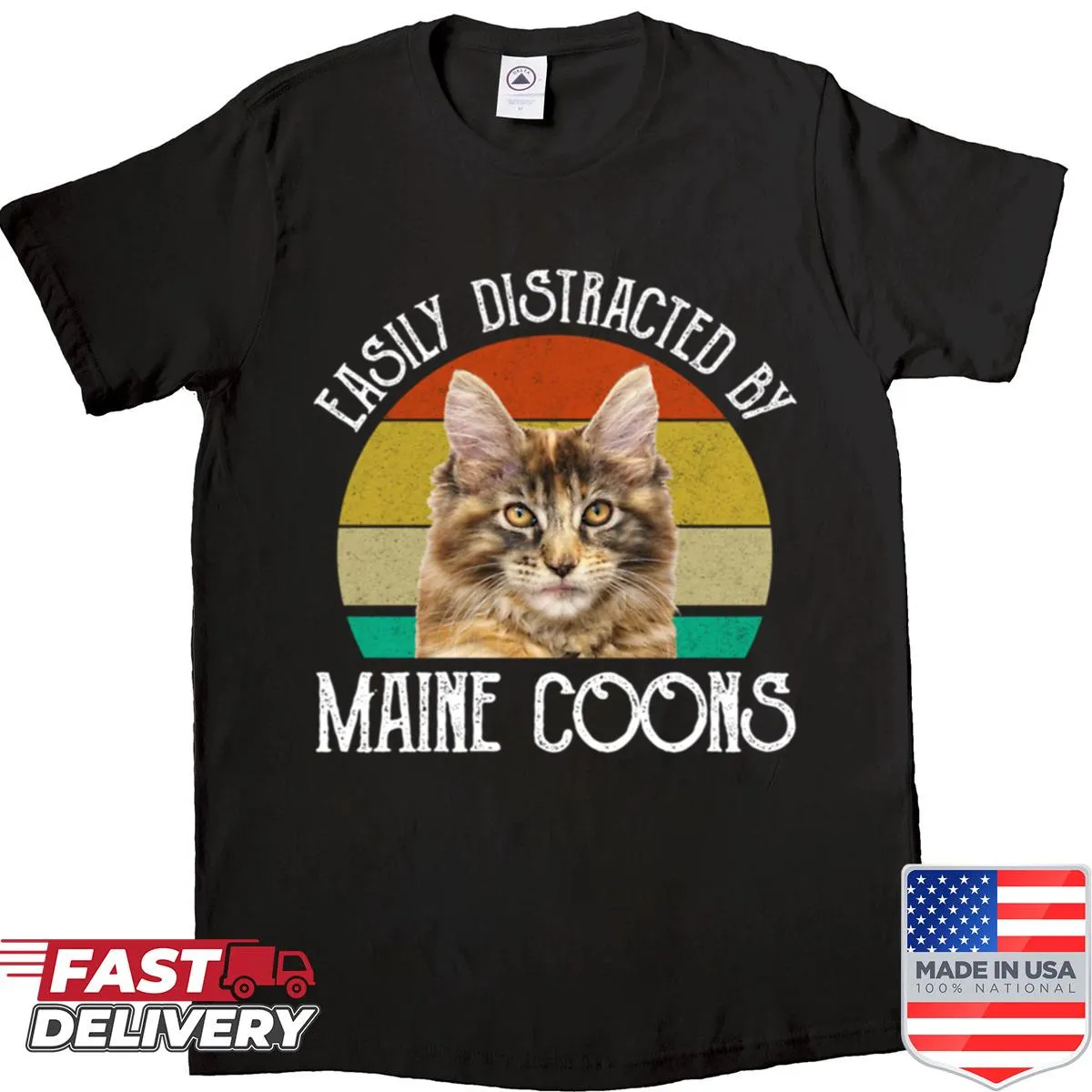 Shirt featuring an illustration of Maine Coons and a playful saying