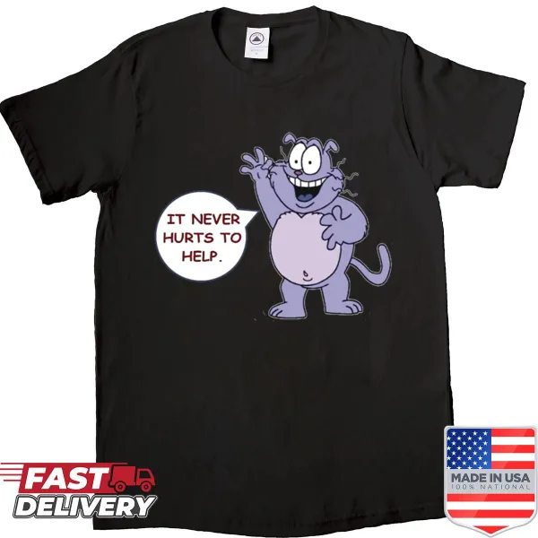 Shirt with Eek The Cat and a message about helping