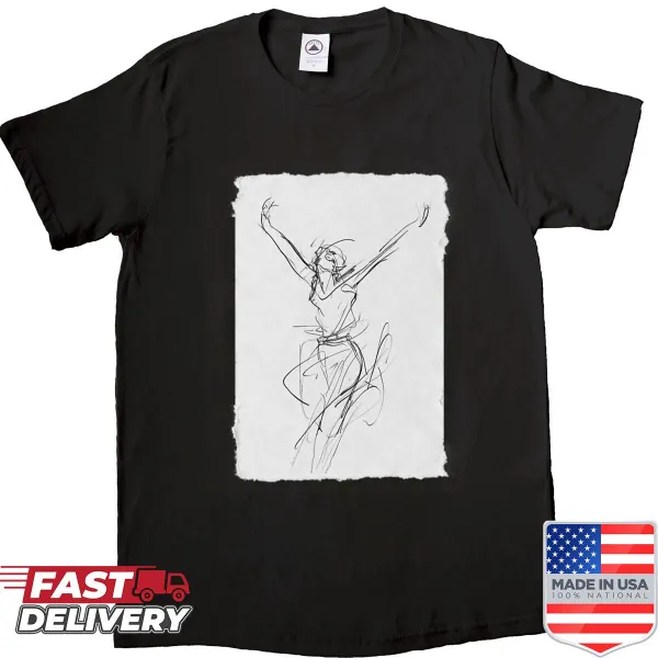 Artistic sketch of a victorious woman on a shirt