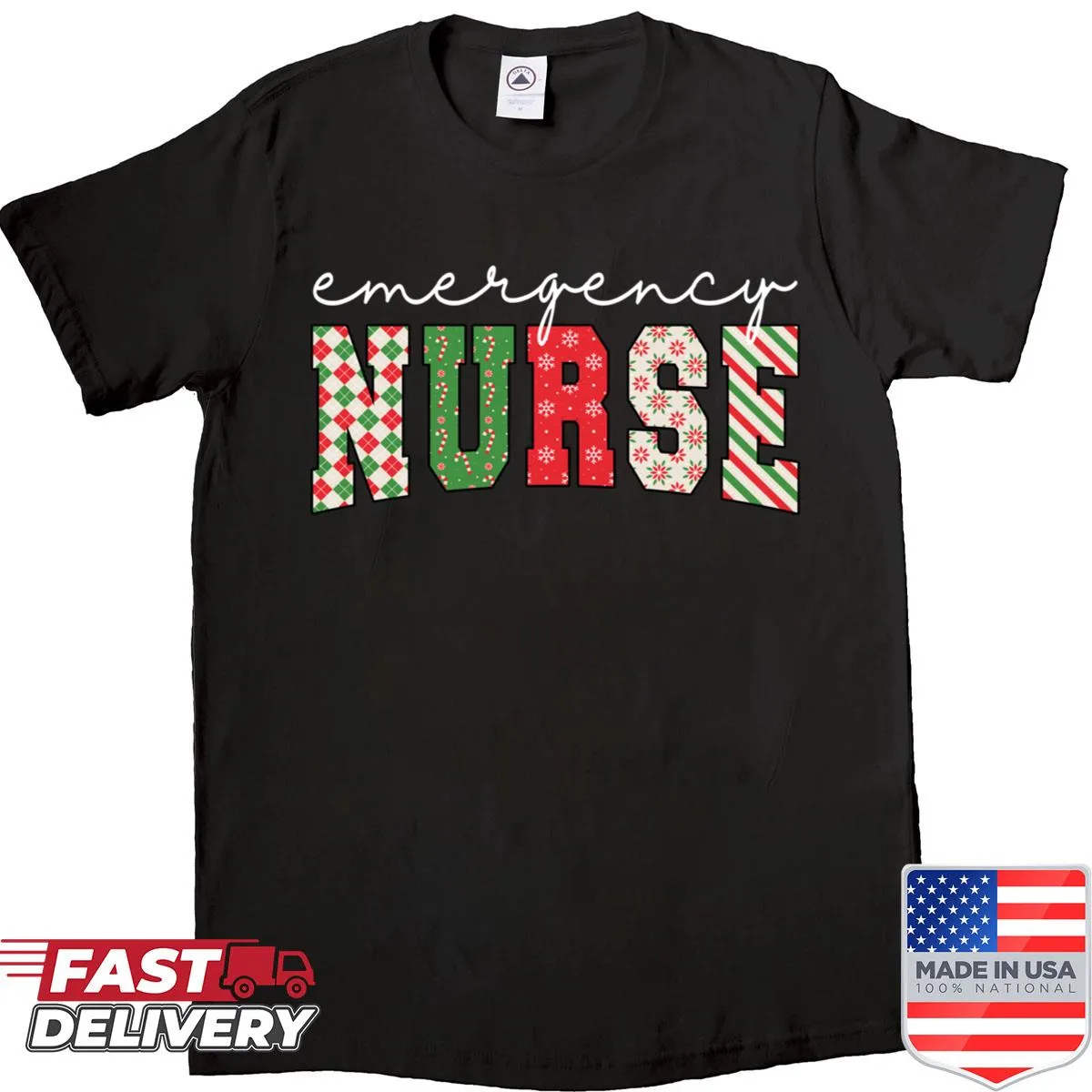 Emergency nurse Christmas-themed graphic shirt
