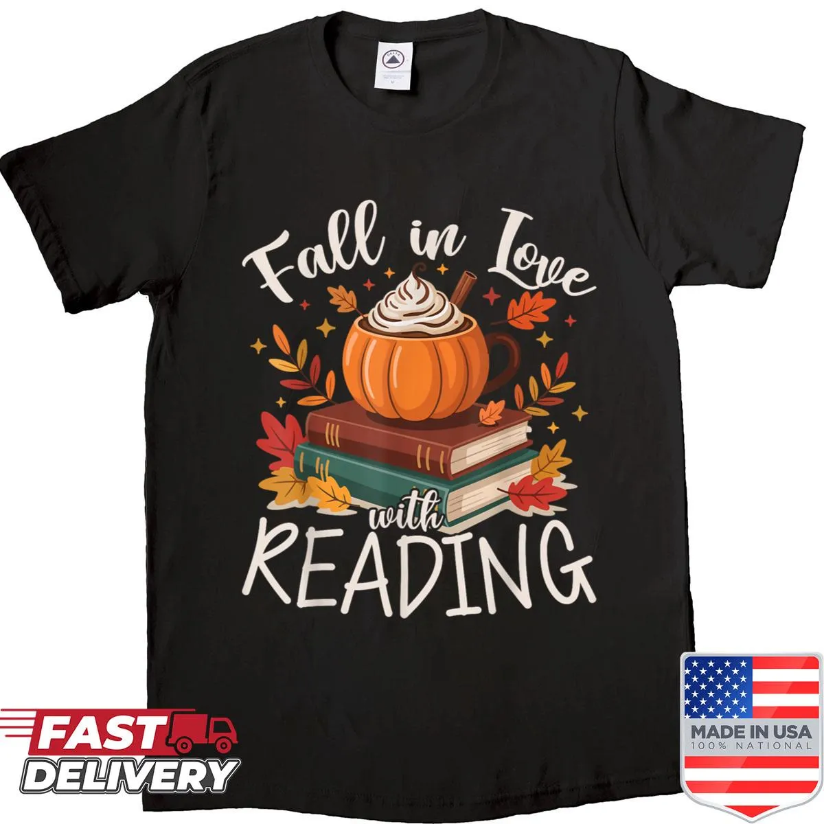 Cute autumn-themed shirt for book lovers and librarians