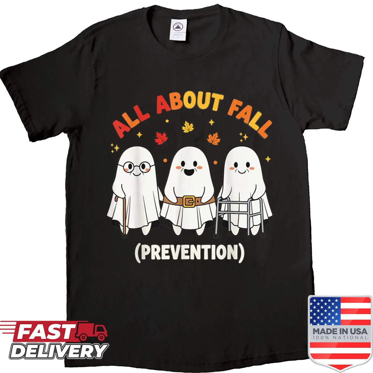 Funny Halloween shirt with ghost illustration for elder care