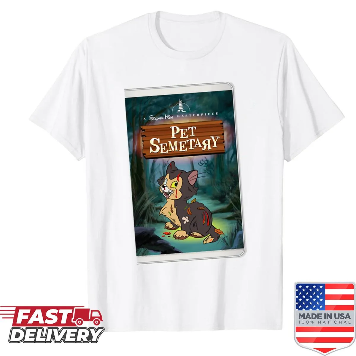 Vintage-style Pet Sematary graphic on oversized shirt
