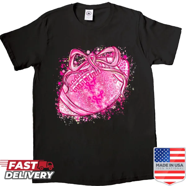 Whimsical shirt with football and pink bow for breast cancer awareness