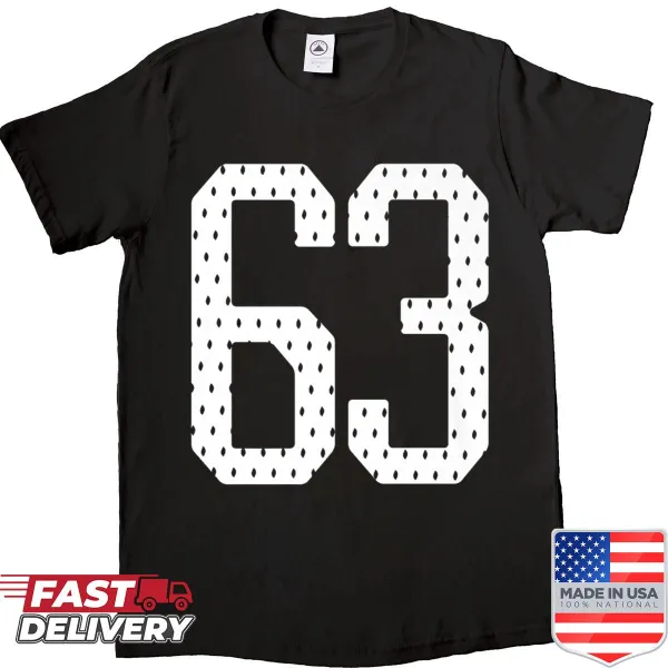 Football Mom shirt with Number 63, showcasing support for a son