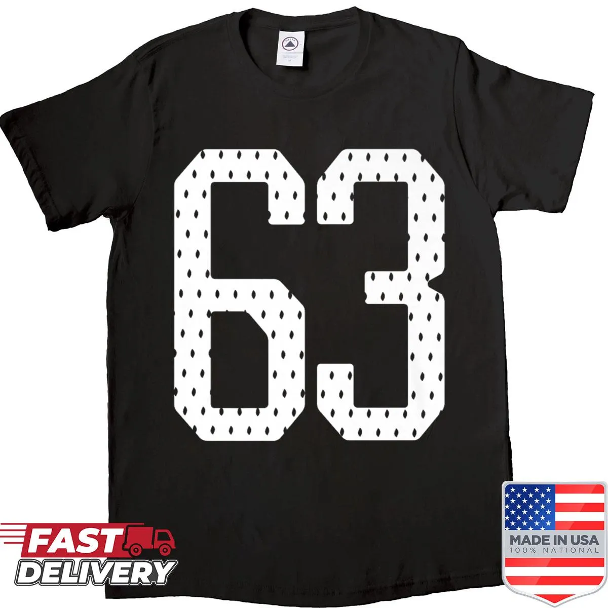 Football Mom shirt with Number 63, showcasing support for a son