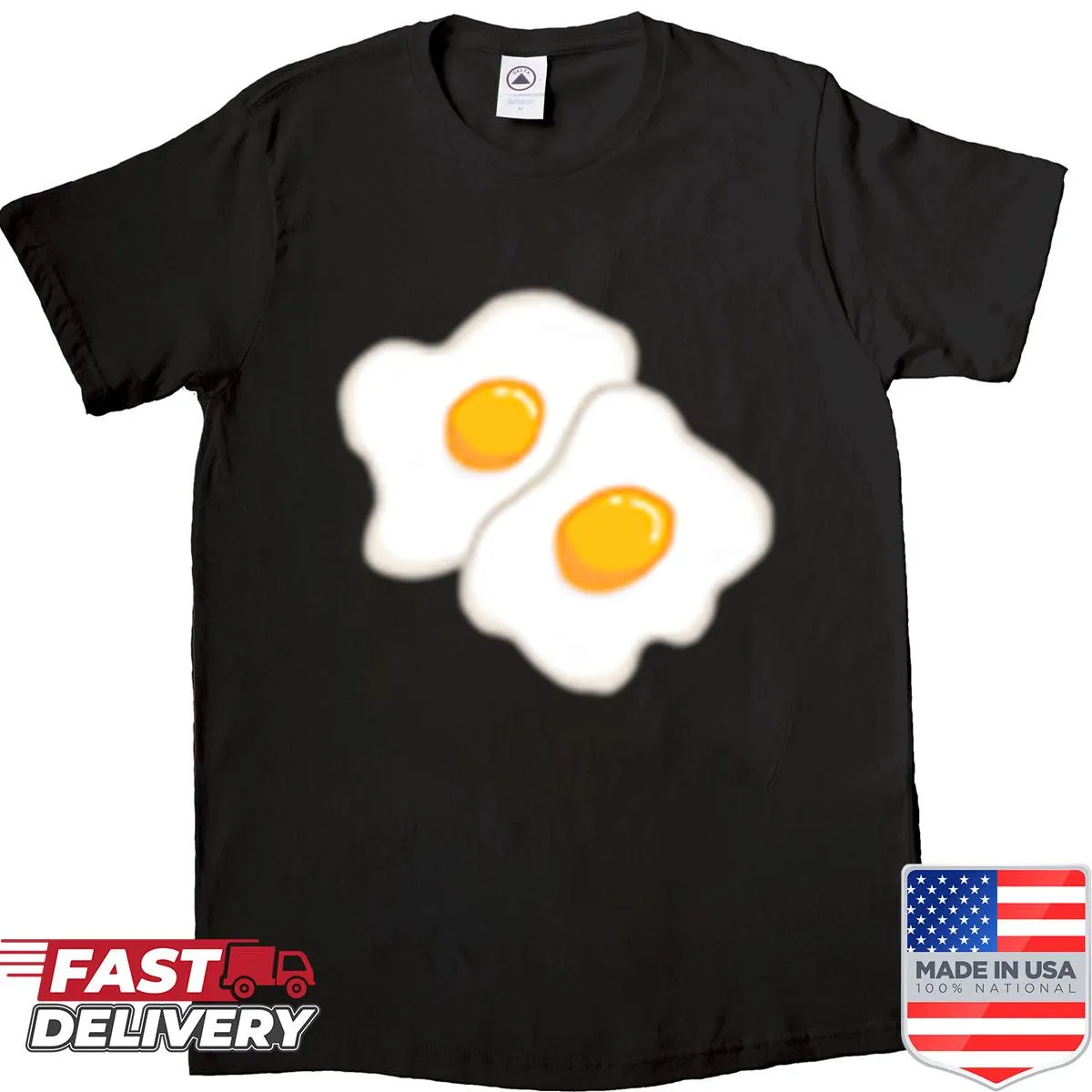 Shirt featuring a humorous design of fried eggs