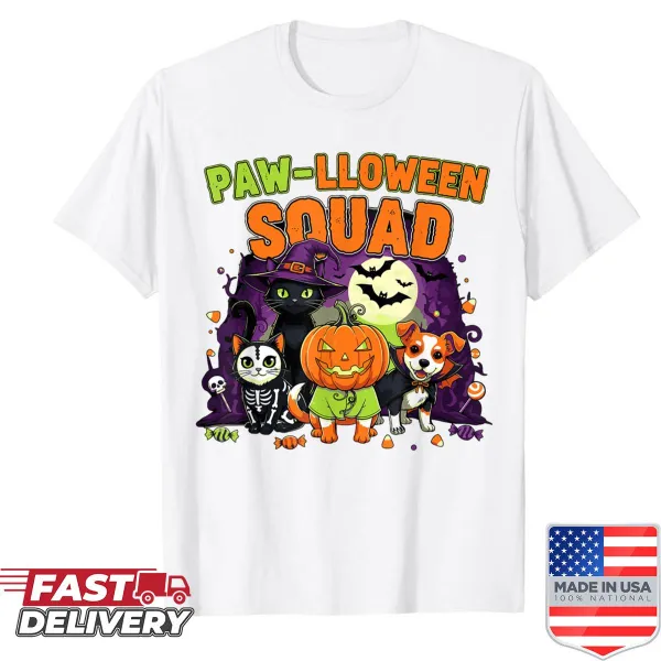 Funny Halloween Paw-squad graphic T-shirt