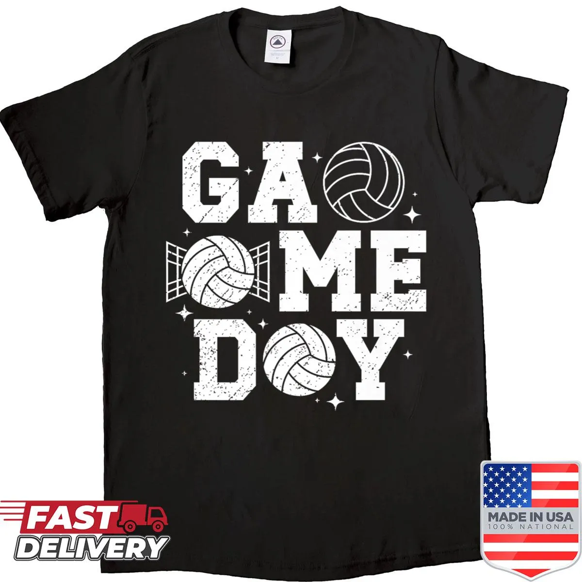 Cute volleyball graphic on a game day shirt