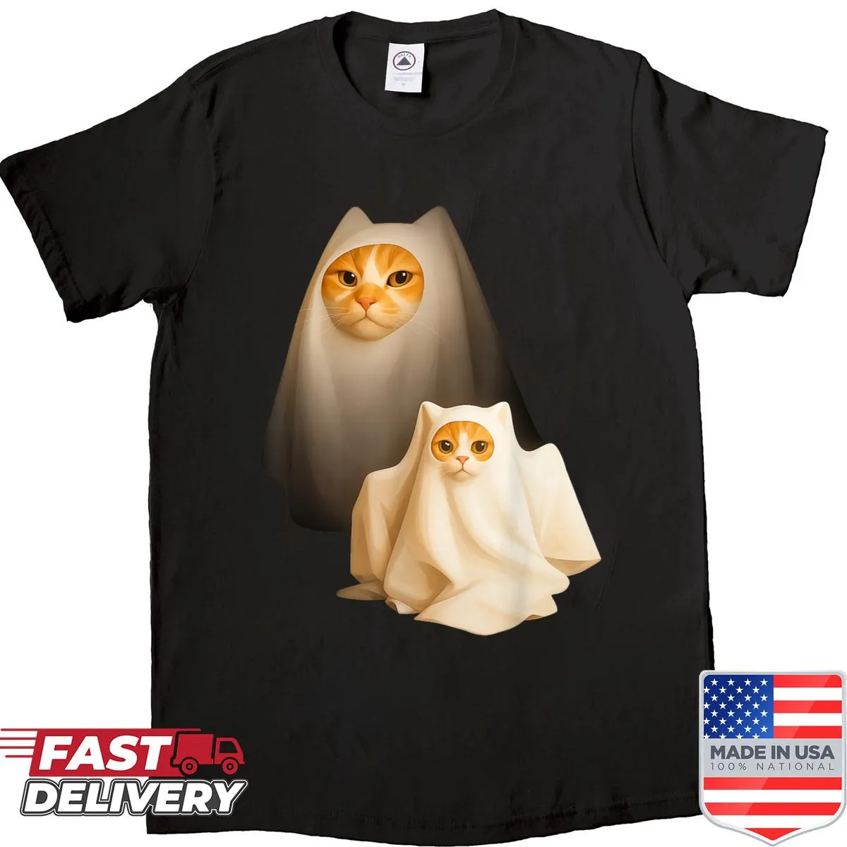 Funny ghost cat meme graphic on Halloween shirt