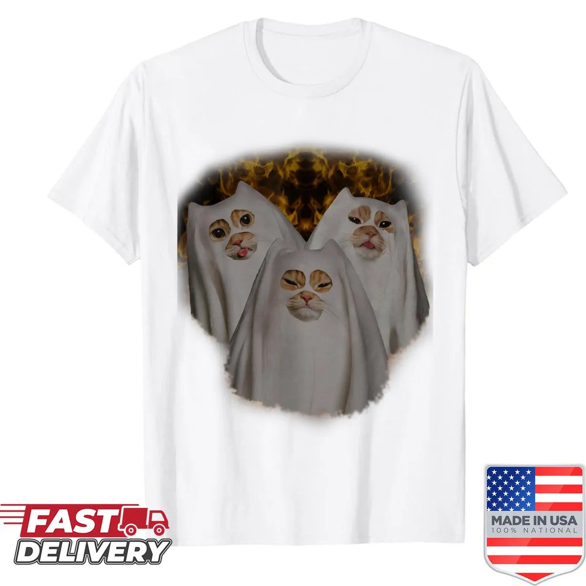 Funny ghost cat design on a Halloween shirt