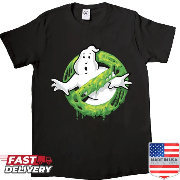 Cartoon slime ghost logo shirt for ghost hunters and enthusiasts.