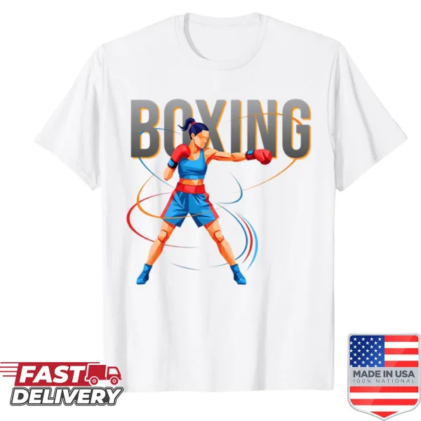 Boxing shirt featuring a girl in action illustration