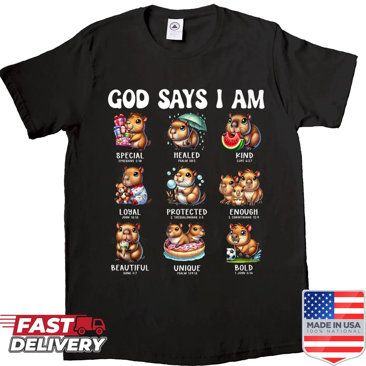 Cute capybara shirt featuring uplifting scripture design