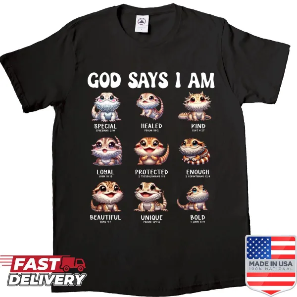 Shirt featuring a cute lizard and inspirational scripture design