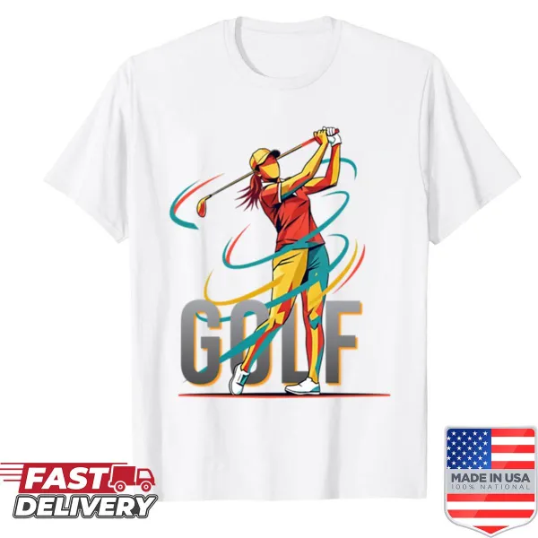 Playful golf girl graphic on a T-shirt for female golfers