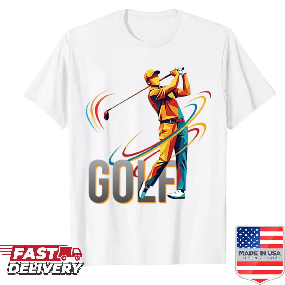 Illustrative shirt depicting a playful golf swing.
