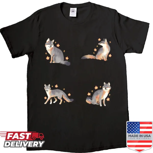 Oversized shirt featuring a beautifully illustrated gray fox pack
