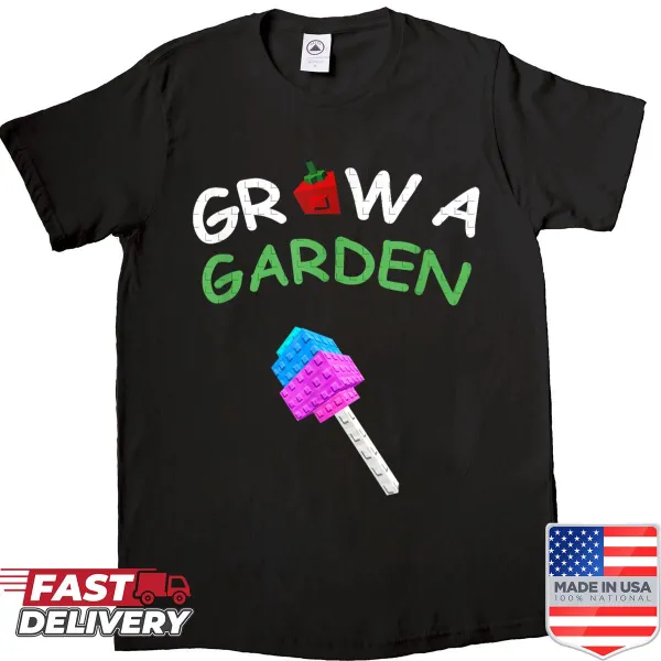 Whimsical gardening shirt with magical candy blossoms illustration