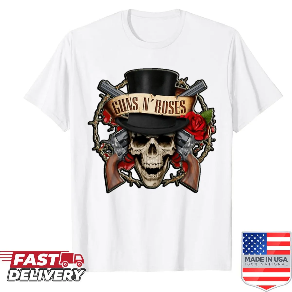 Vintage-style Guns N Roses band t-shirt with classic logo