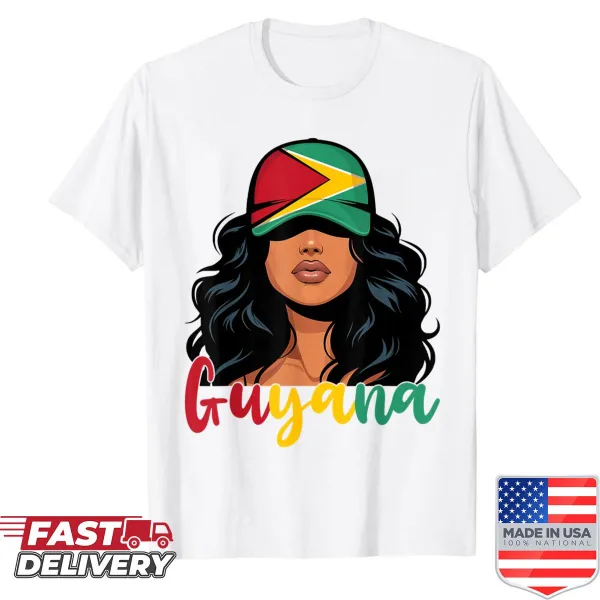 Shirt featuring the Guyana flag and text celebrating heritage