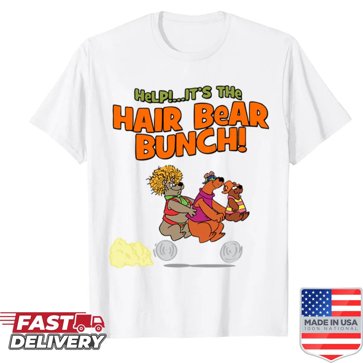 Quirky bear riding a bike graphic on a shirt