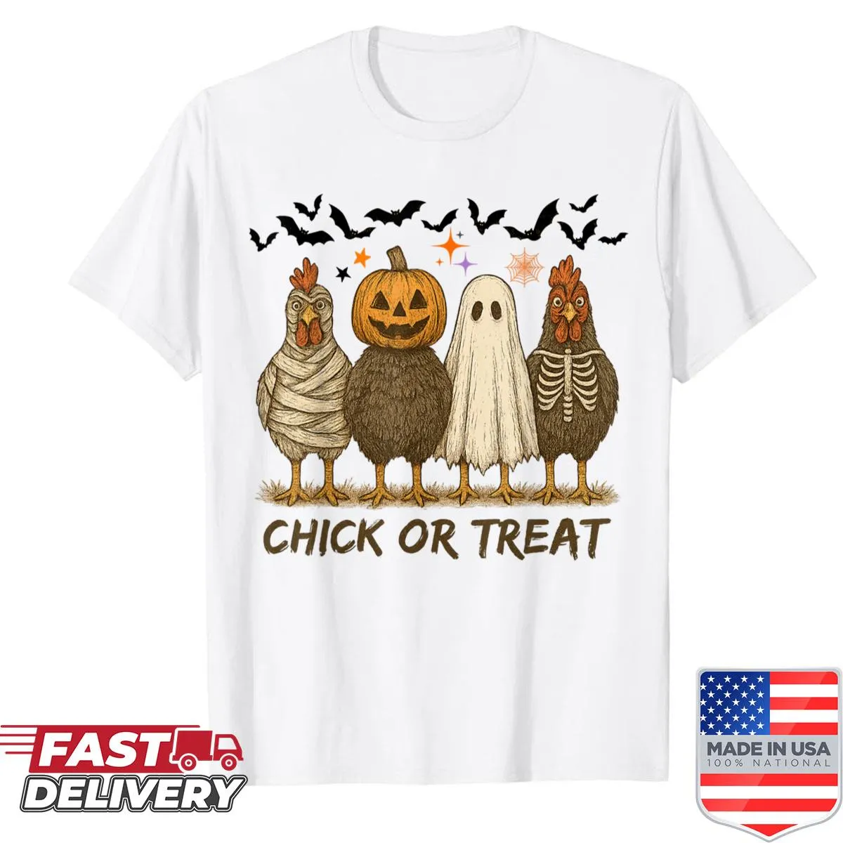 Halloween shirt featuring a chicken skeleton and spooky design