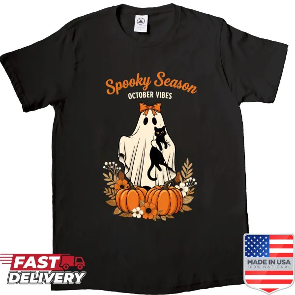 Ghost cat illustration for Halloween on a cute shirt