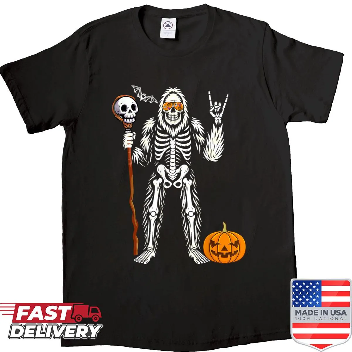 Edgy Halloween shirt featuring Bigfoot and skeletons