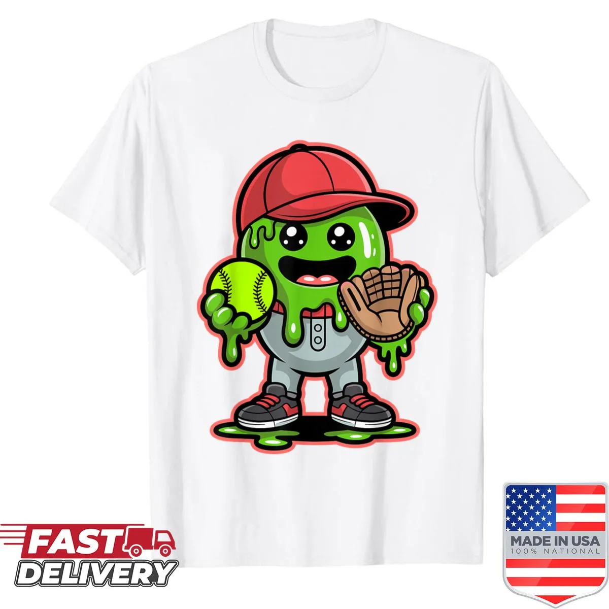 Halloween-themed shirt with slime dripping baseball graphic.