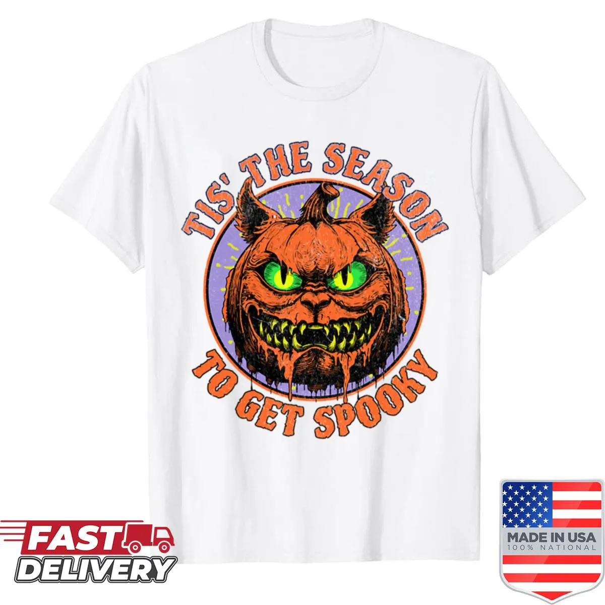 Text-based design that says 'Tis The Season To Get Spooky' for Halloween.