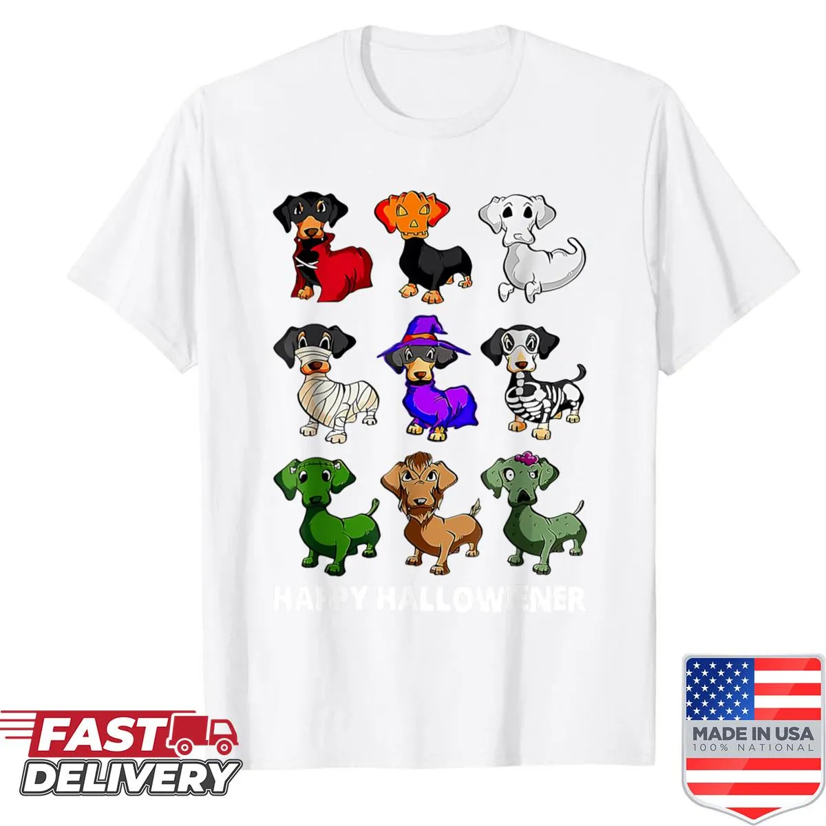 Cute Halloween shirt featuring a dachshund in a witch costume