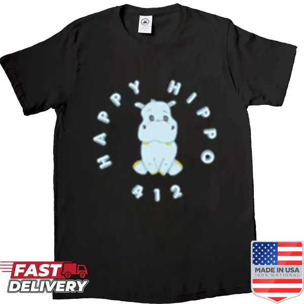 Shirt featuring the Happy Hippo 412 logo with a playful design