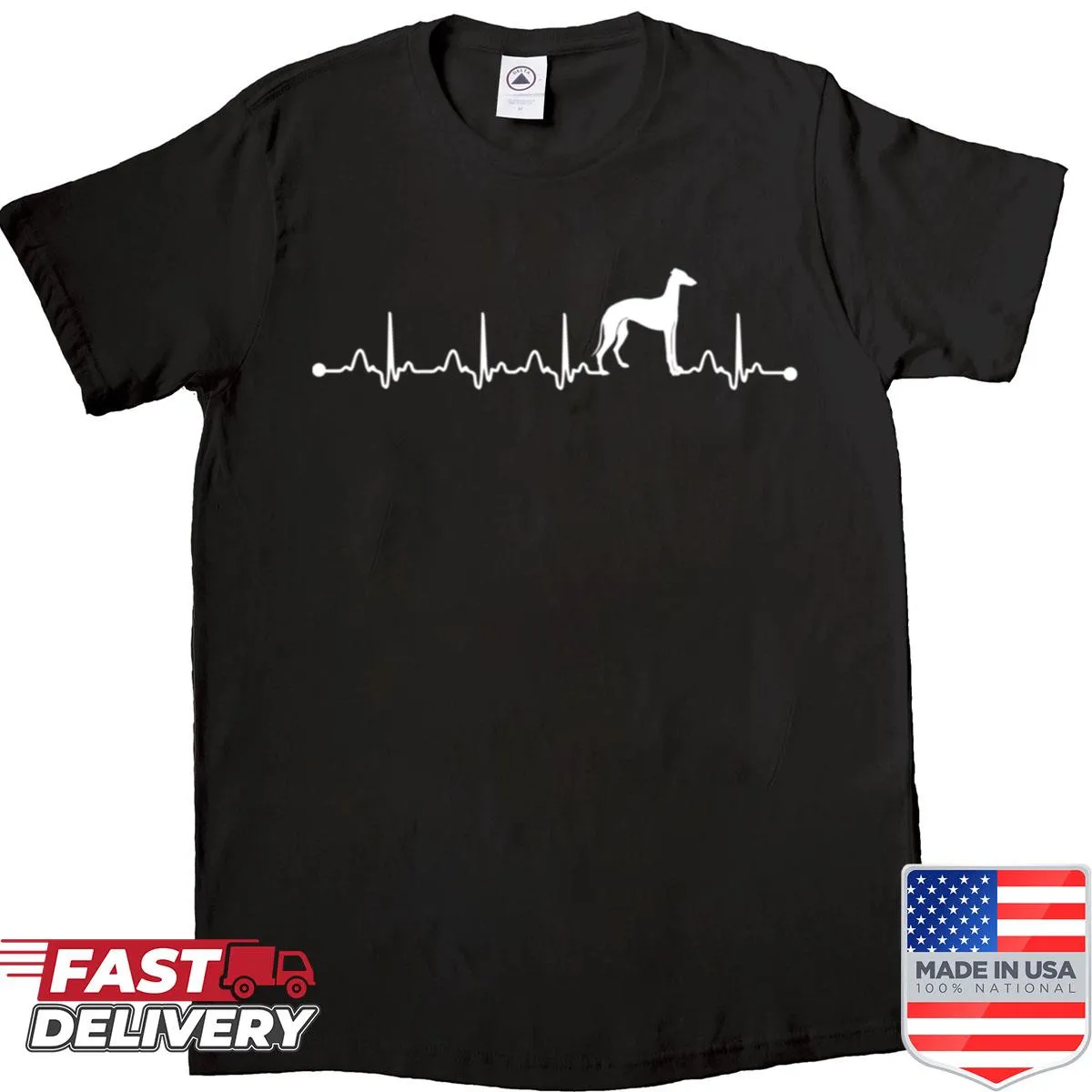 Shirt with EKG line and greyhound silhouette for dog lovers